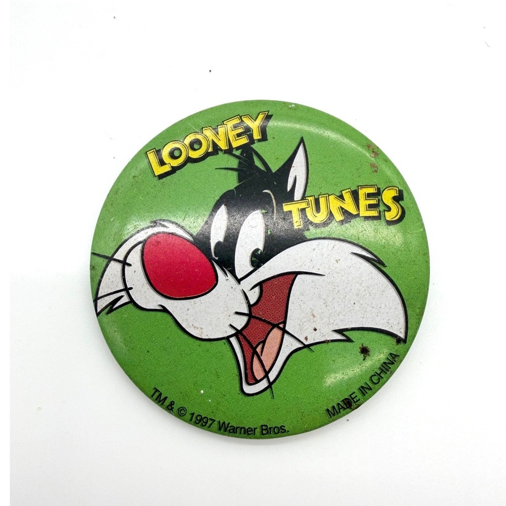 Looney Tunes Sylvester Pinback Button 1997 Warner Bros Green Vintage Cartoon
